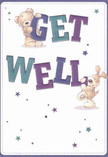 Radiant with warmth and playful optimism, this get well card captures an outpouring of care that feels quintessentially Holloway. Two charming friends-a teddy bear with sunlit golden fur and a floppy-eared, lively puppy-balance and present the vibrant, multi-hued letters spelling out 'Get Well.' The prominent indigo and teal text pops vividly against a mellow cream background, while delicate stars in shifting shades of blue and purple twinkle across the scene, creating a sense of gentle possibility. Every brushstroke conveys texture-from the plushness of the bear's fur to the inviting softness of the puppy-mirroring the tactile satisfaction of unwrapping a bundle of fresh flowers from a Holloway florist. This card is more than just a message-it's a heartfelt bit of encouragement, ideal for a friend in hospital near Islington or a neighbour on Hornsey Road, imbued with comfort and warmth destined to uplift and heal.